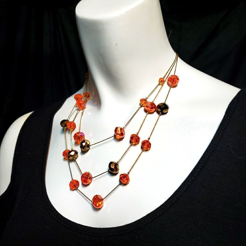NWT J.C. Penney Orange & Gold Necklace & Earrings